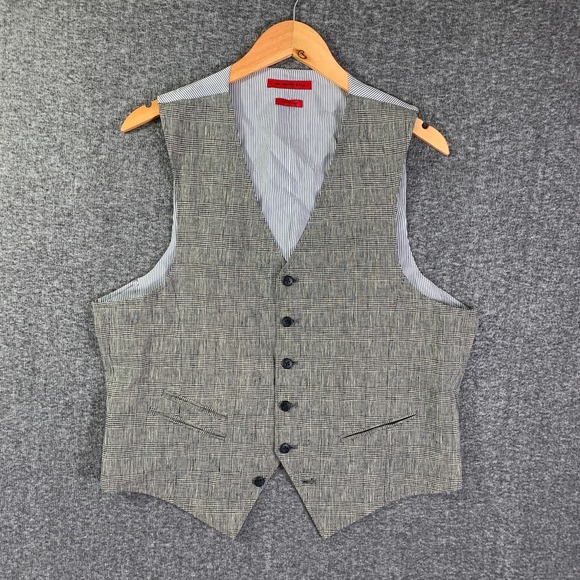 John Varvatos Linen Vest Men Large Glen Check Houndstooth Modern Dapper - Picture 1 of 9